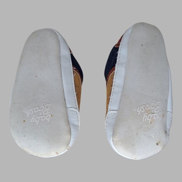 OshKosh B'Gosh Kids #OK02474 Baby Size 4 Slip On Soft Crib Shoe Tan + Blue - Picture 7 of 13